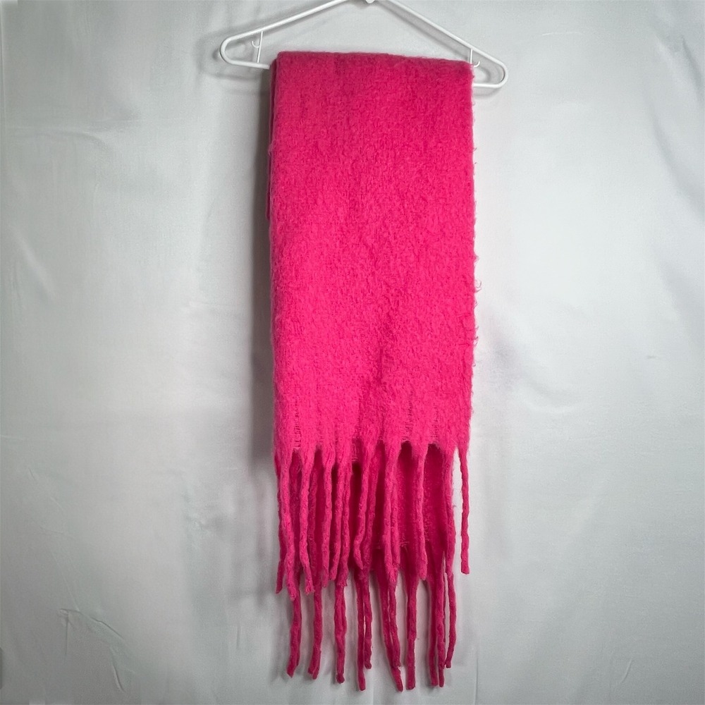 Anthropologie Pink Scarf 84x19" Fuzzy Fringe Oversized Wrap Barbie Dopamine Boho